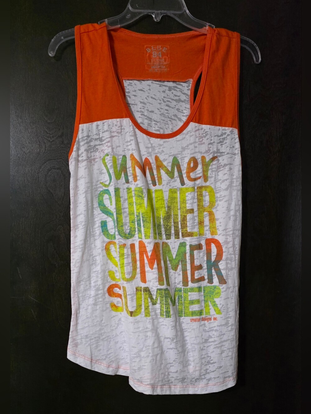 💢4For$20 BLUE 84 Orange White Graphic Tank Top Burnout Fabric Unisex Size XL
